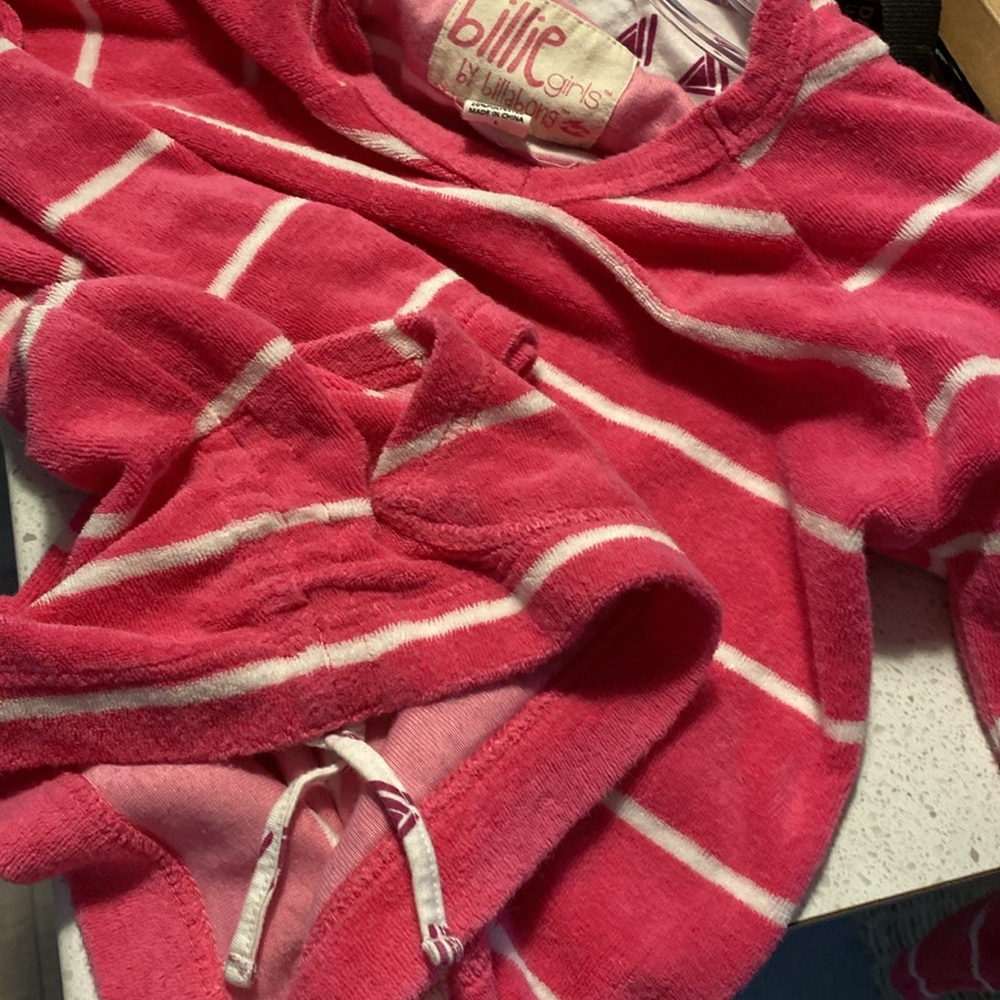 BILLIE GURLS BY BILLABONG pink white stripe grey cloth hoodie sweater top S - Picture 4 of 5